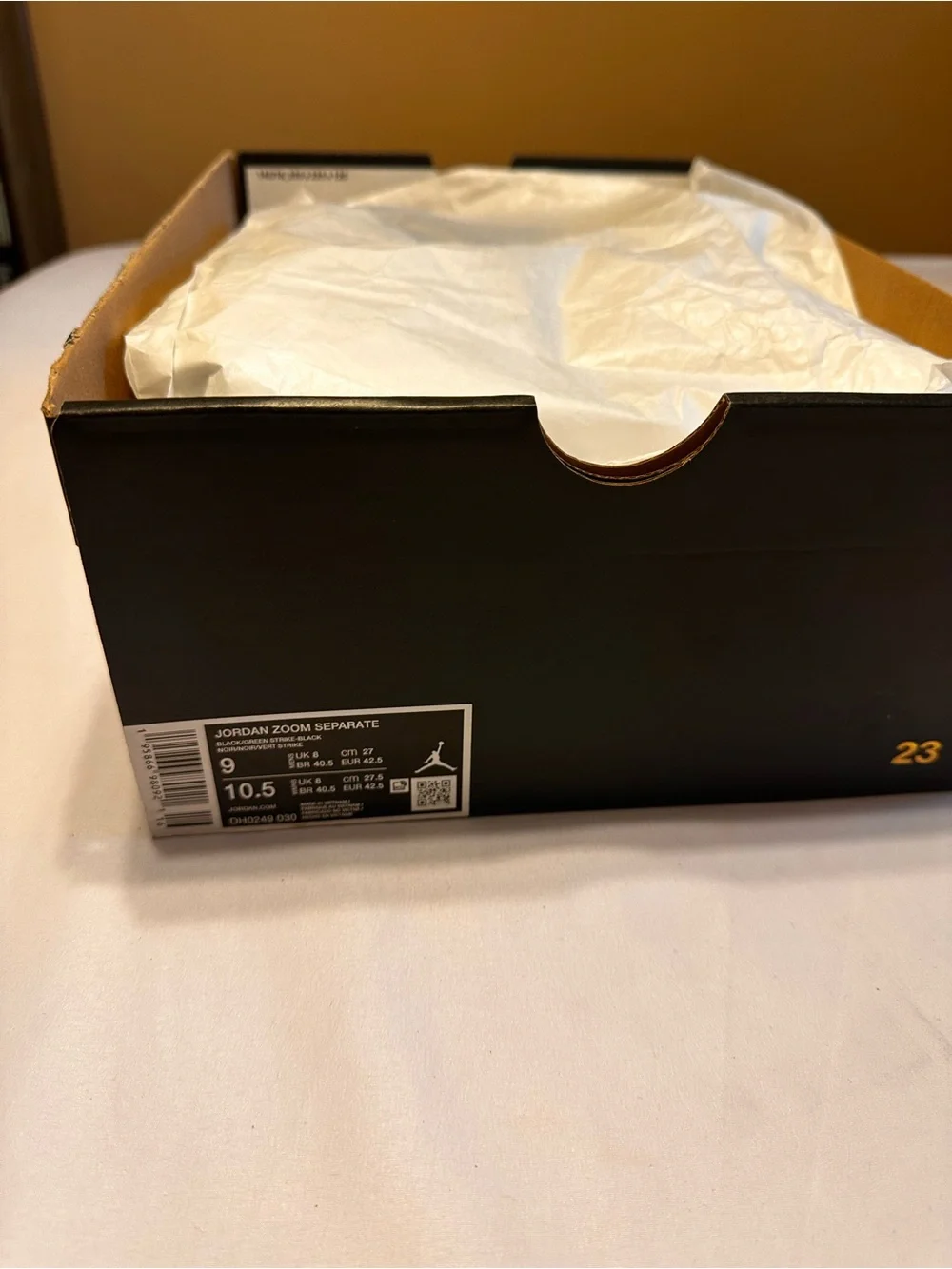 Jordan Men's Black Sneakers with White Toe and Rainbow Midsole Accent Box No Lid